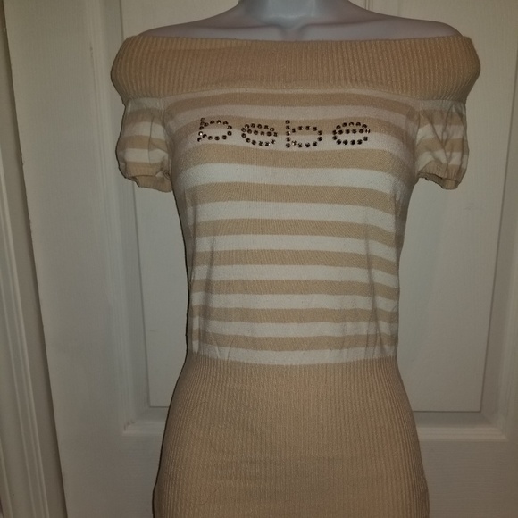 bebe Tops - bebe Tan and White striped Top Size S